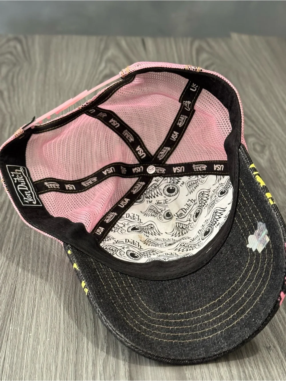 Von Dutch Kids Black Trucker Hat with Pink Logo and Multicolor Accents